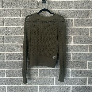 Equipment Femme Olive Green Open Stitch Sweater. Medium